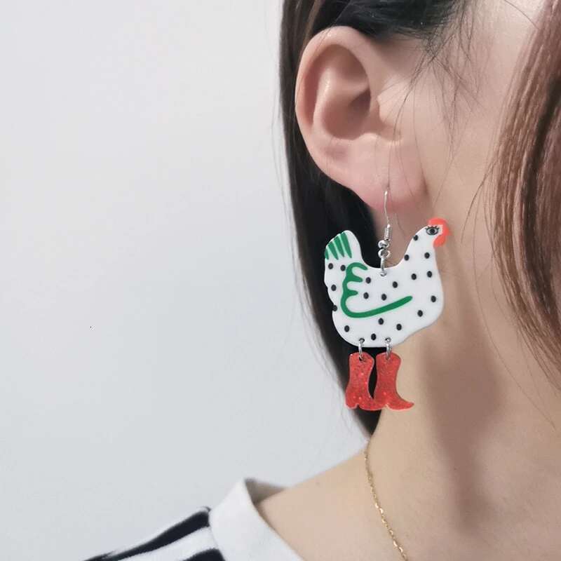 Fancy Chicken High Heels Boots Drop Earrings For Women Lady Colorful Acrylic Animal Dangle Hook Jewelry Cute Charm Stud Gifts