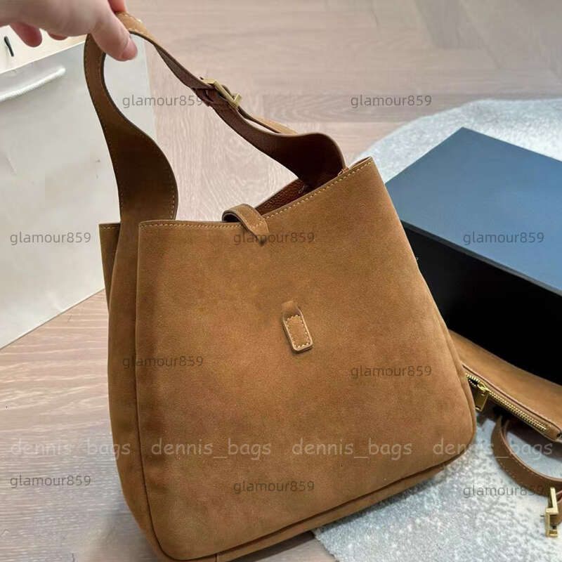 Designer Suede Soft Leather Womens Fashion Shoulder Bag Bucket Totes Mini Brown Handbags with Coin Purses