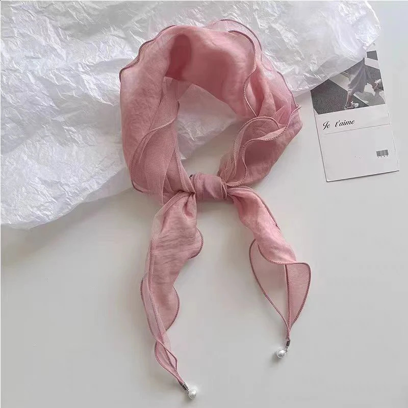 pearl pendant triangular scarf headband suitable for girls fashionable multifunctional silk scarf vacation hair accessories 250423