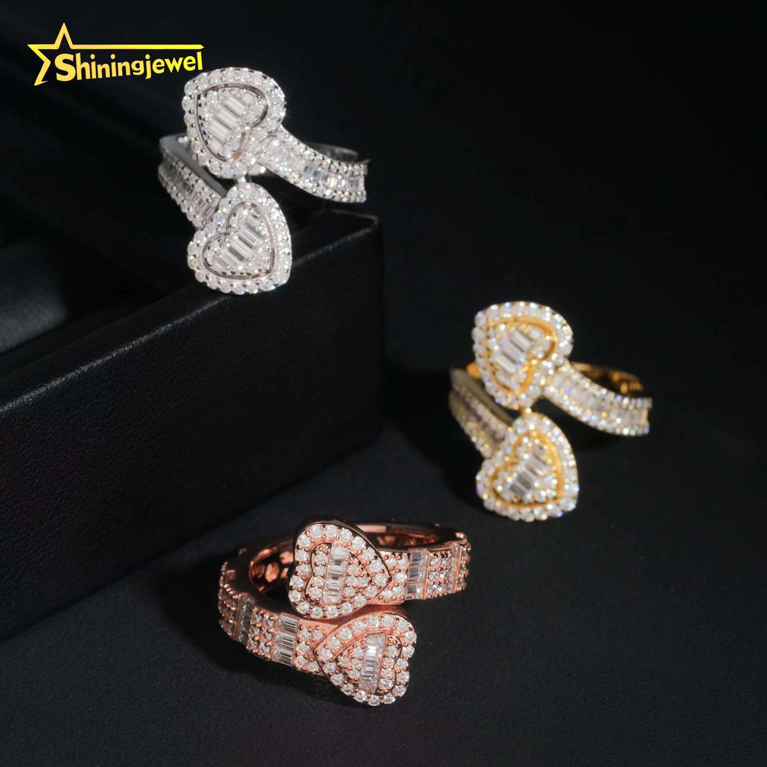 Hip Hop Baguette Moissanite Heart Ring Pass Diamond Tester GRA Moissanite Iced Out Men Rock 925 Silver Gold Moissanite Ring