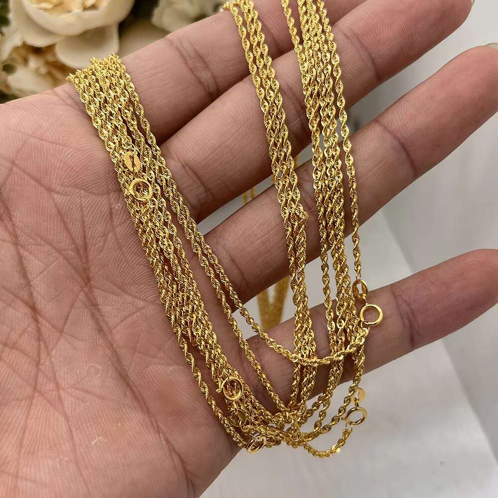 Real 18K Solid Gold Rope Chain 1.5mm 1.6 mm Pure Gold Necklace Wholesale Au750 18K Gold Chain Twist Chain Necklace
