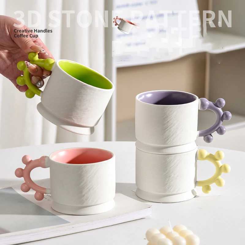 Stone Patterned Mug European Style Creative Handle Ceramic Matte Water Cup Household Office Latte Coffee Cups Kitchen Drinkware Y251125