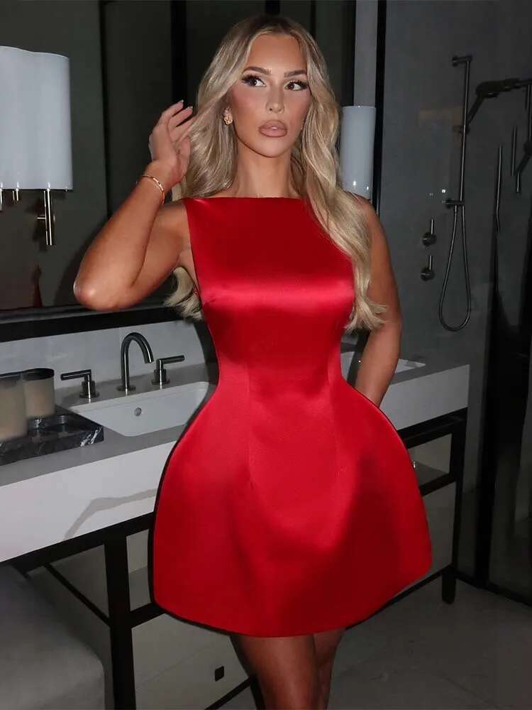 Dongdumaoyi Townlike Waist Wrap A Line Dress Women Mini Spring Summer Backless Nightclub Sexy Party Dresses