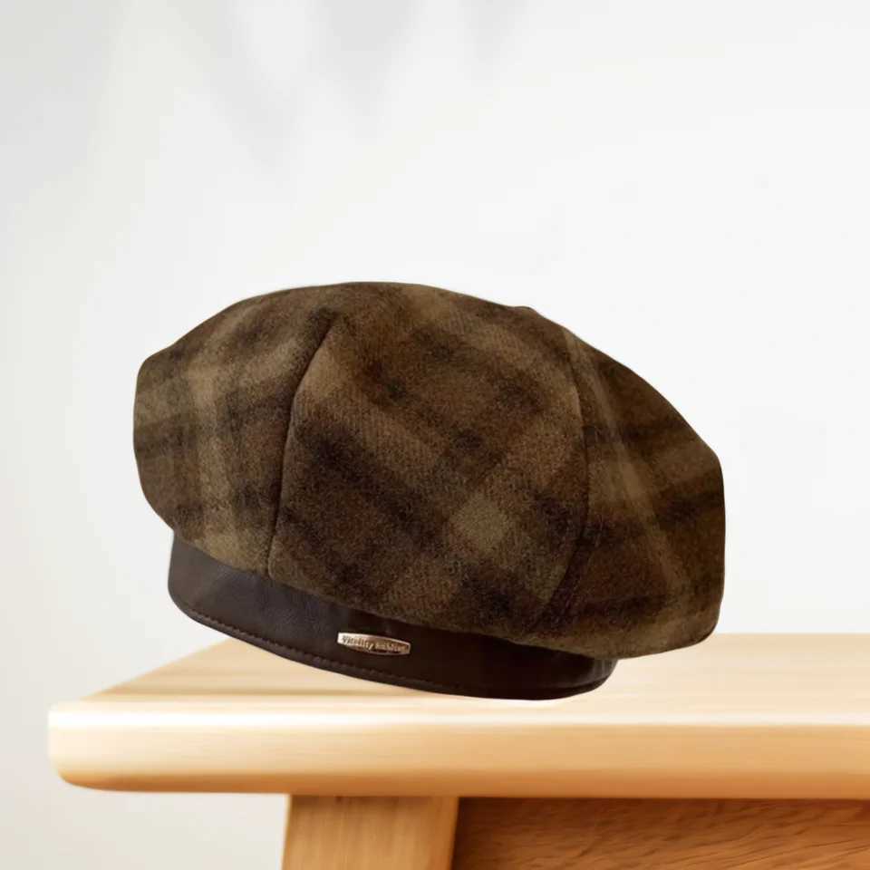 Retro British Plaid Beret Hat Womens Autumn Winter Korean Style Casual Painter Cap Simple Woolen Fashion Girl Hat J251125