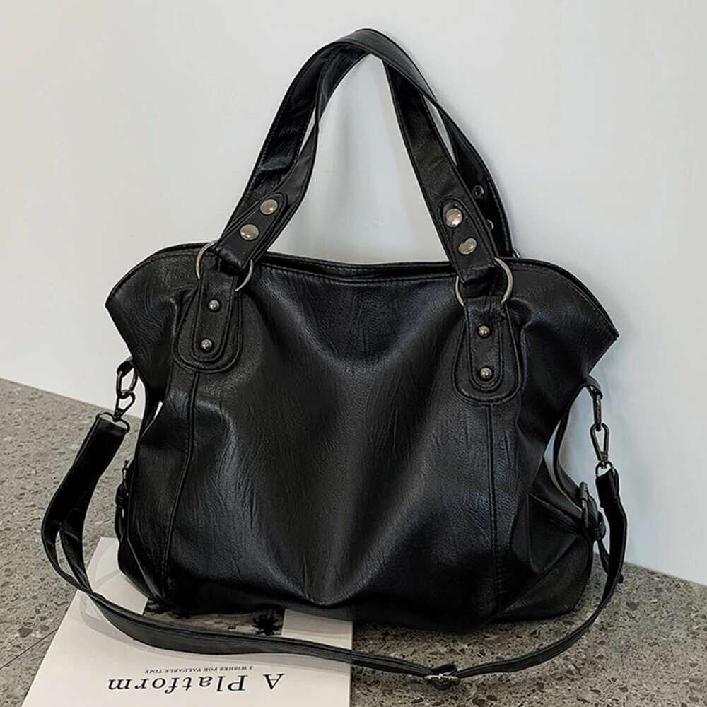 Vintage Soft Leather Handbags Women Large Capacity Crossbody Shoulder Bags Designer Ladies Top Handle Bag Simple Party Pack