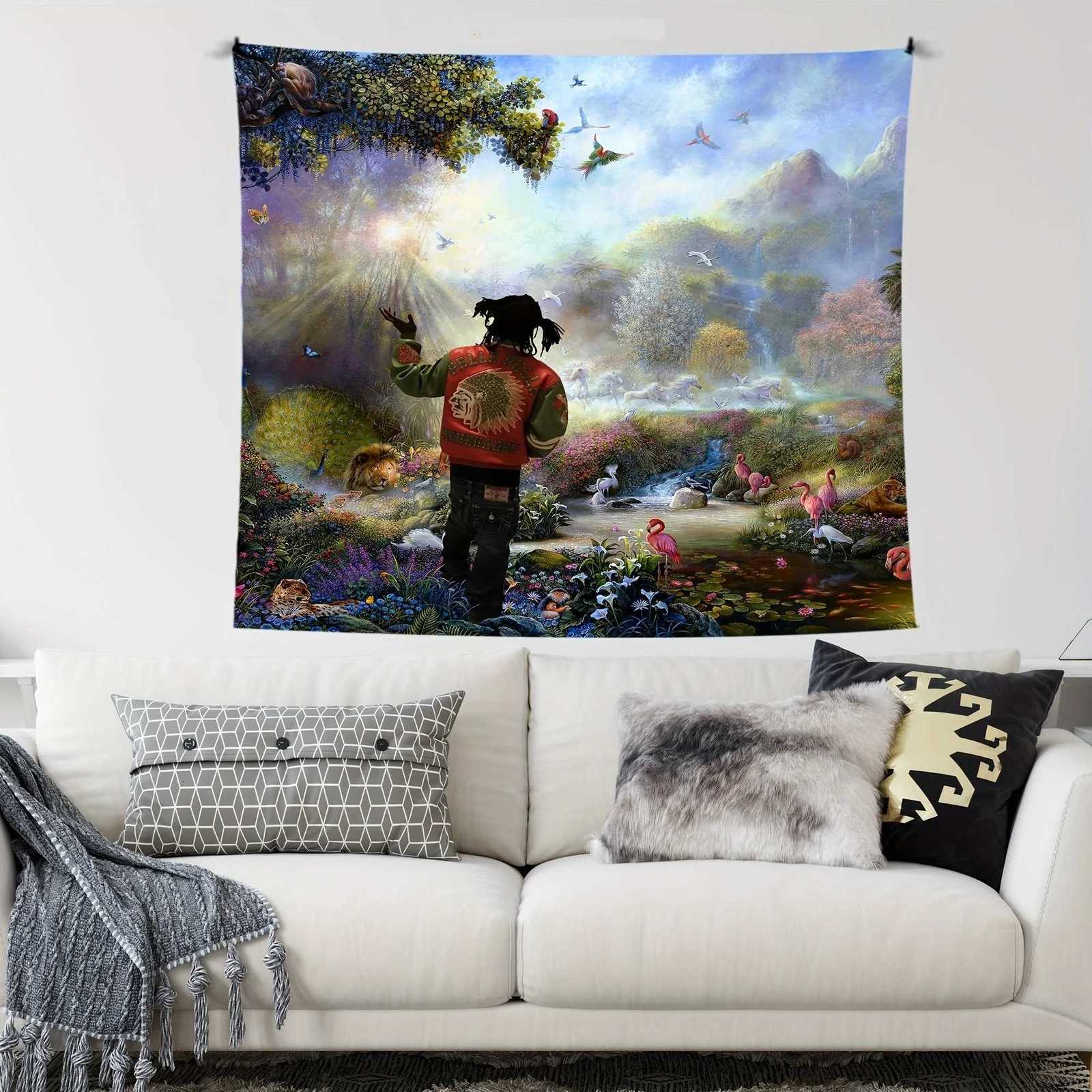 1pcs Landscape Flower and Bird Printed Tapestry Wall Hanging Tapestry for Bedroom and Living Room Festival Party DecorationM251125