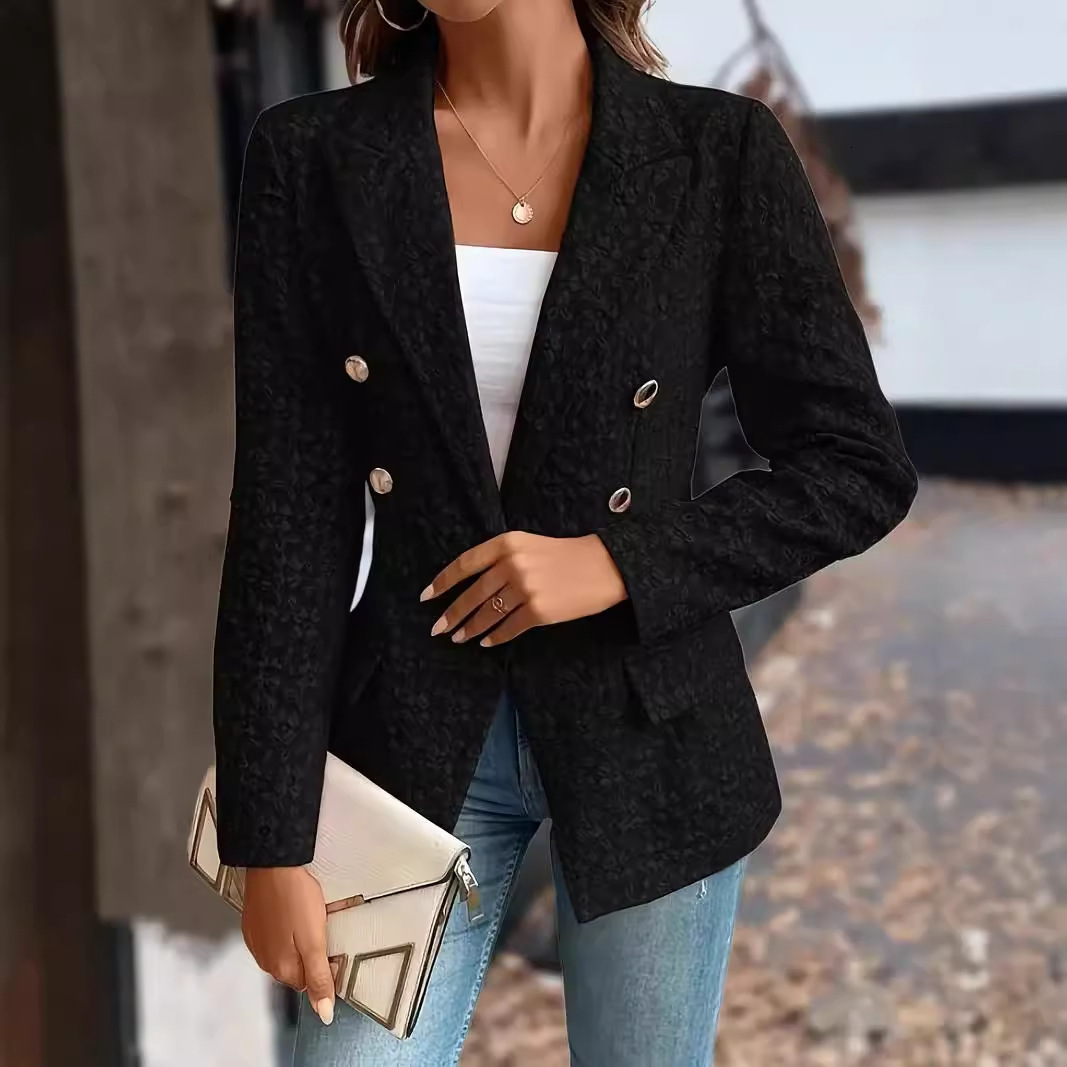 2024 winter fashion temperament solid color double breasted suit jacket womens clothing