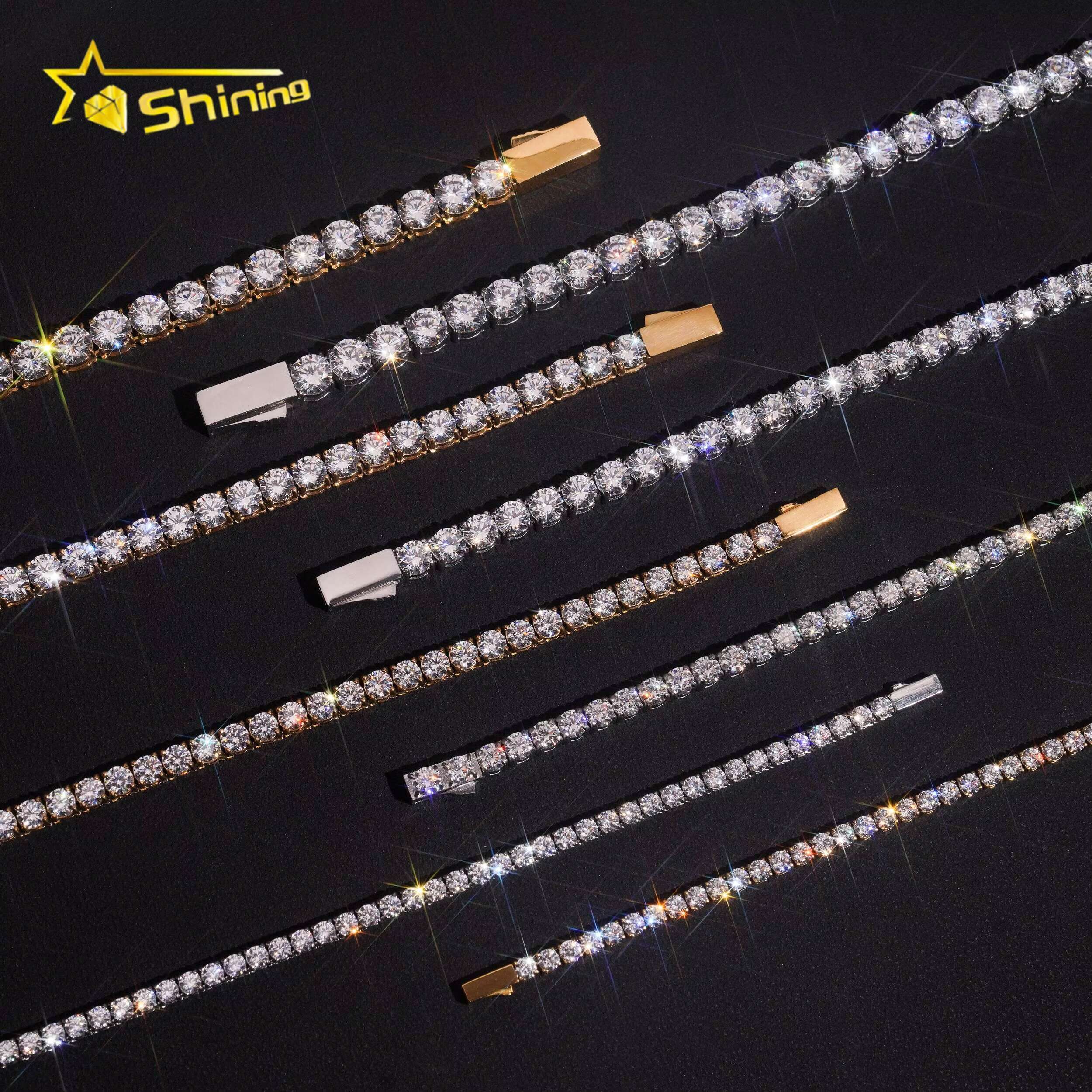Wholesale Price 3mm 4mm 5mm 6mm Moissanite Tennis Chain Stainless Steel Custom Fashion Necklaces for Women Men Tennis Necklace