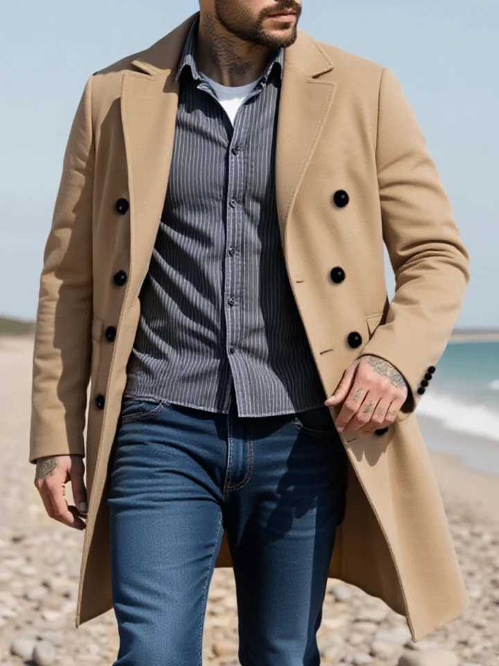 Mans Winter Jacket Foiled Coat Overcoat Padded Liner Double Buckle Accent Solid Tone Outdoor GradeEuro FitT251125