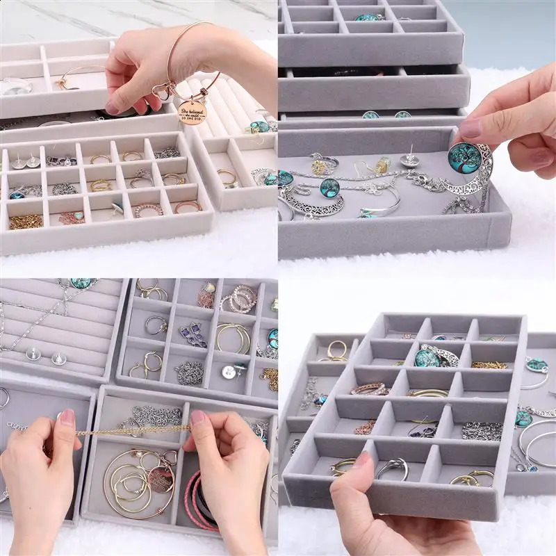 High Quality Portable Velvet Jewelry Ring Jewelry Display Organizer Box Tray Holder Earring Jewelry Storage Case Showcase 250424