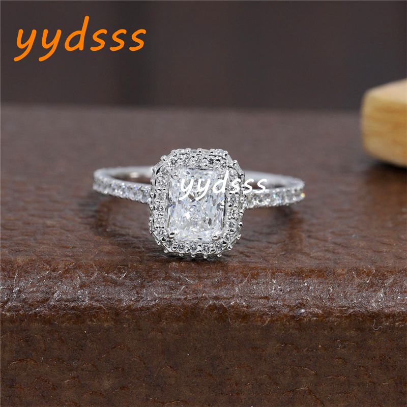 Jewelry 18K White Real Gold 1.0 Carat Radiant Shape Lab Diamond Engagement Ring For Women HPHT Diamond Half Pave Gold Ring