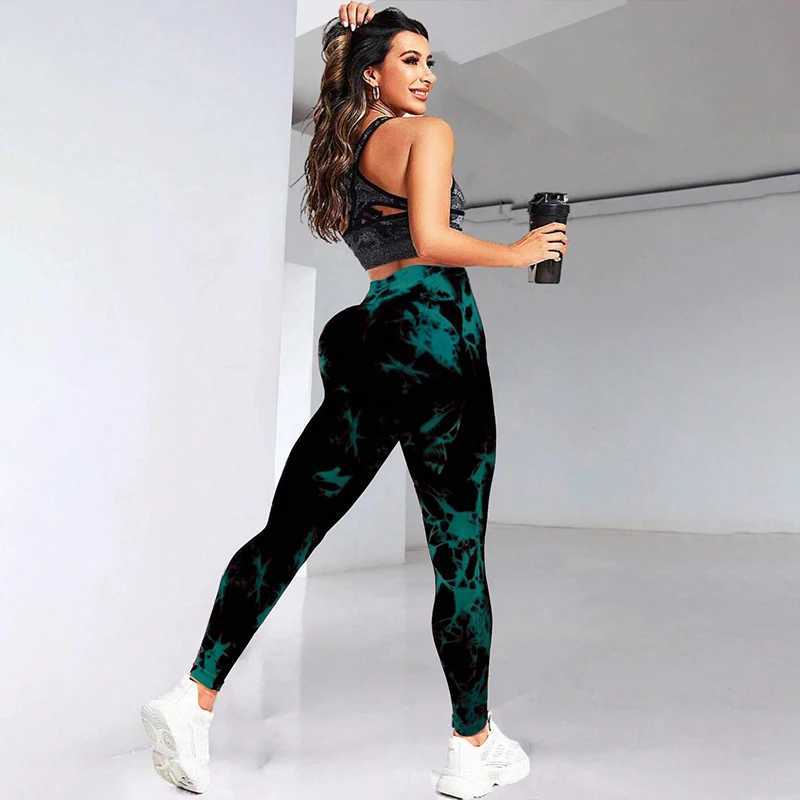 Tie dye sports seamless womens long legs high waist gym long legs yoga pantsC250425