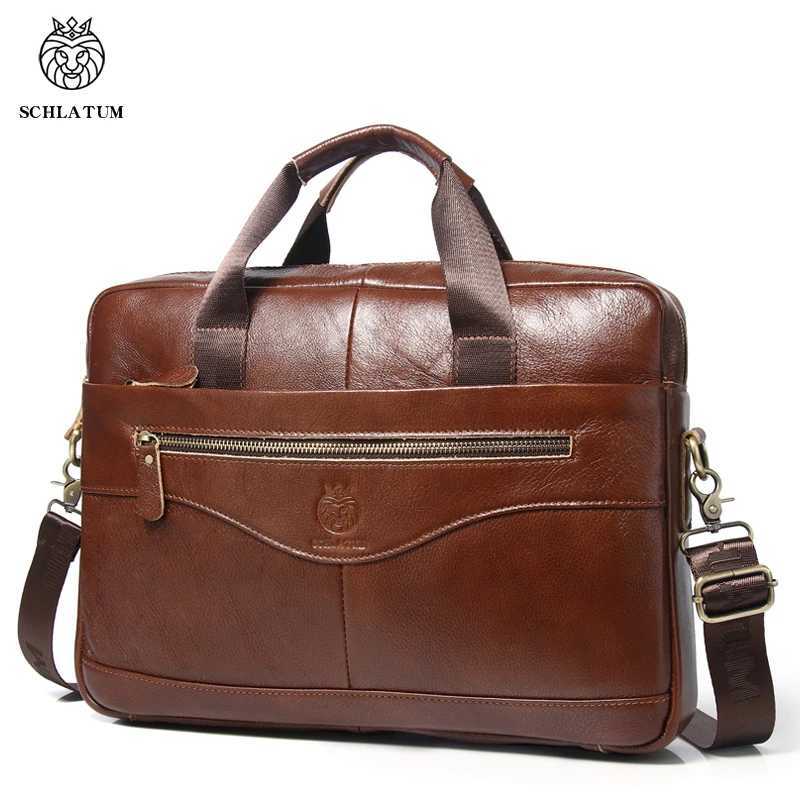SCHLATUM Genuine Leather Briefcases Hard For Men 156 Inch Office Bussiness Computer Bag Vintage Handbags Laptop Briefcase BagsT251125