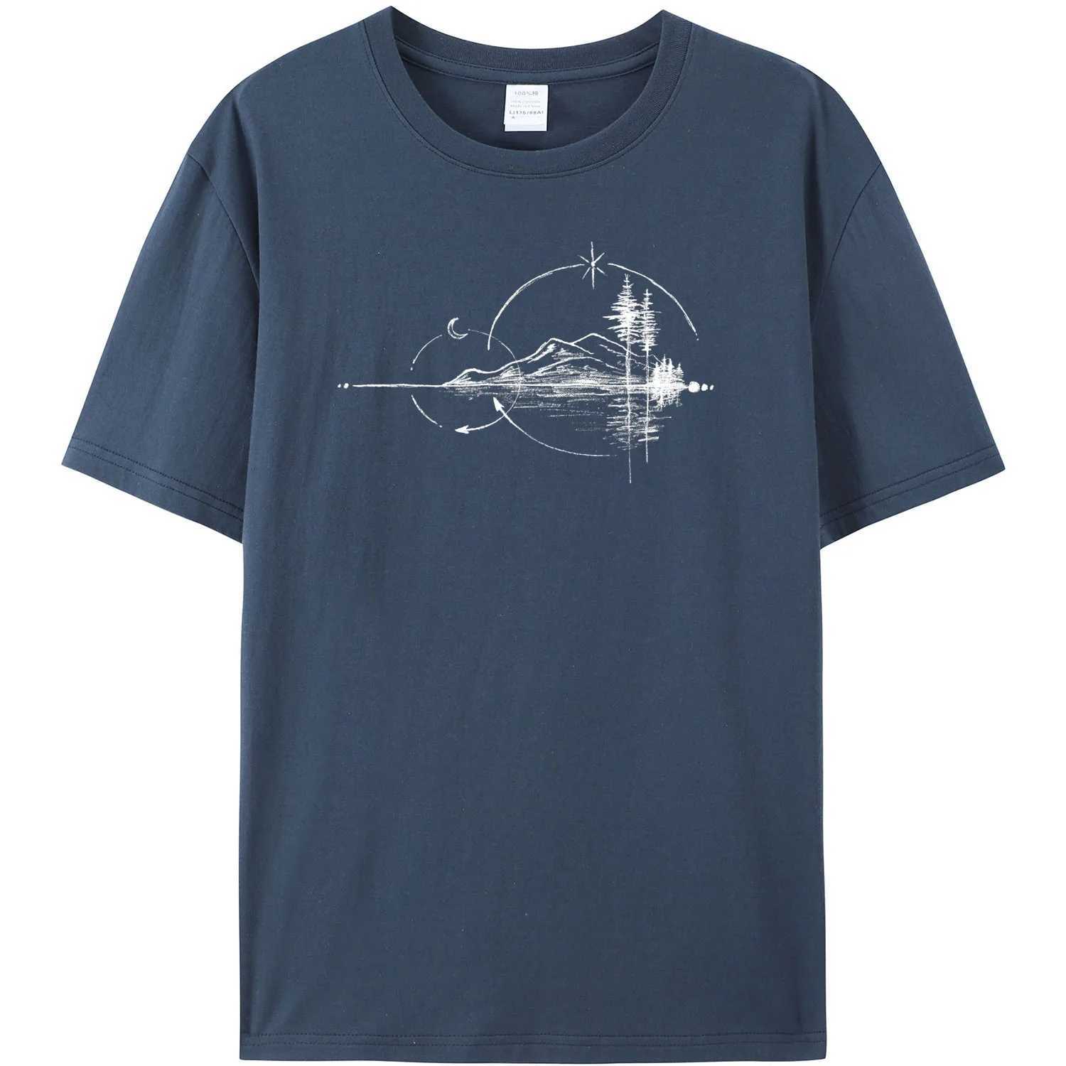 Mens Geometry Mountain Short sleeved Printed Casual T-shirt 180GMS 100% Cotton Funny Graphic Outdoor Natural Summer T-shirt W250425