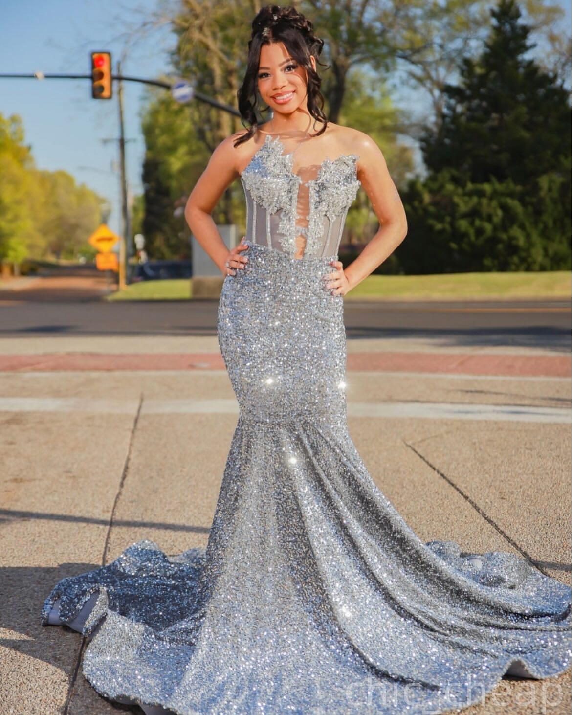 Silver Mermaid Plus Size Prom Dresses 2025 Sequined Crystals Simple Evening Formal Party Second Birthday Engagement Gowns Dress For Special Occasions