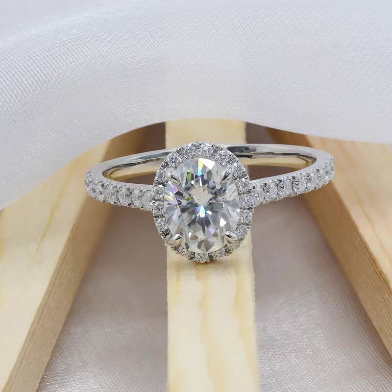 Paston Jewelry High Quality 5x7mm 1CT Oval Cut Moisssanite Ring D VVS Moissanite Diamond Wedding Halo Ring Women