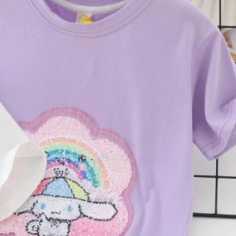 Disney Girls' Baby Designer T-Shirt; Summer Thin Korean Version T-Shirt; Girls' Pattern Color Change Glow Short Sleeve Childrens Clothing; S