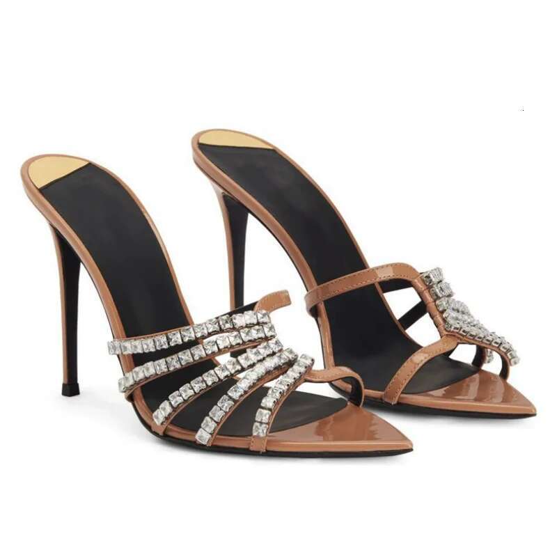 Summer's new open-toe pointed rhinestone mesh one-line belt fashion slippers high-heeled dress outerwear large size women sandal