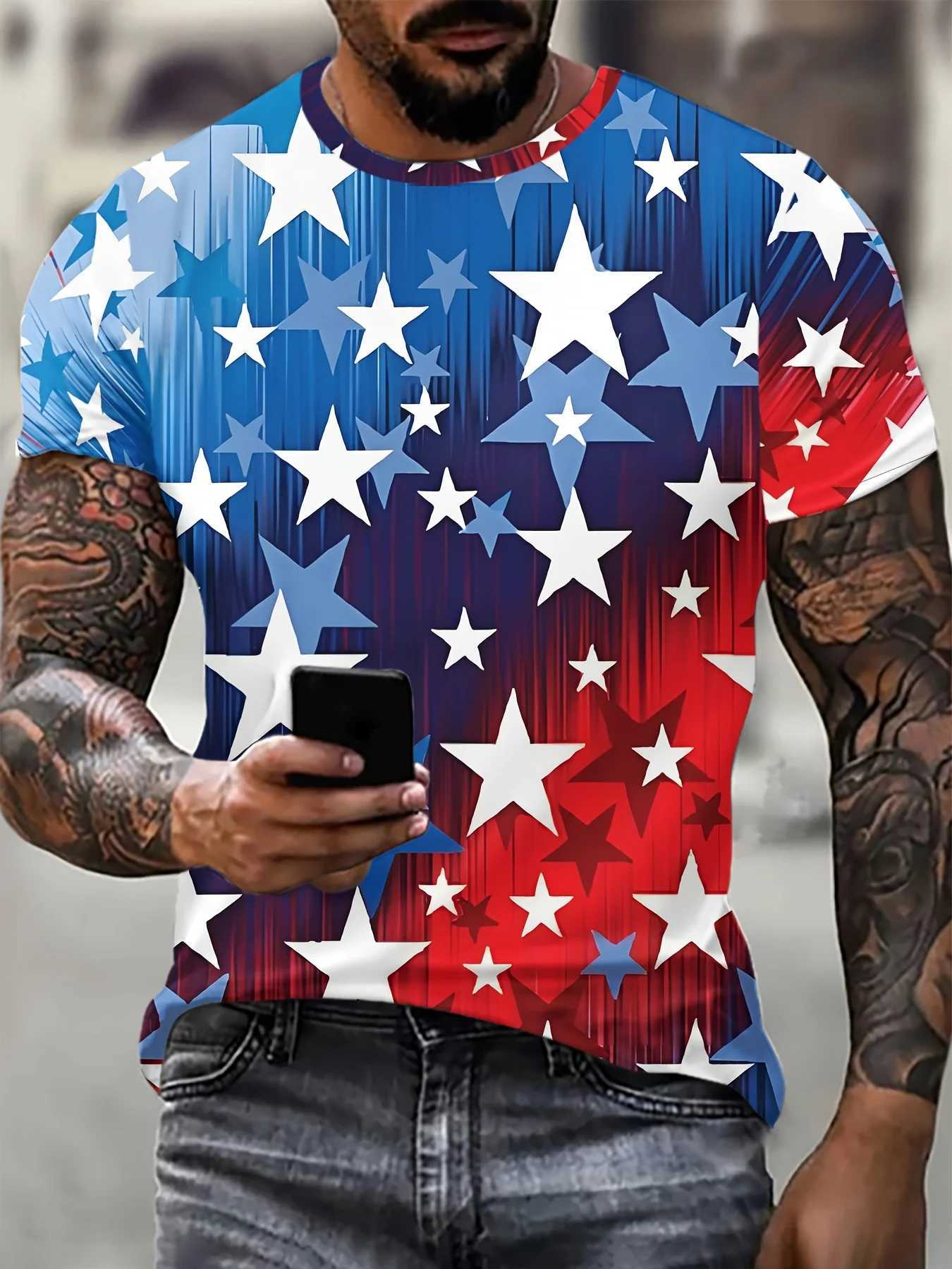 Fashionable contrasting colors celebrity graphic patterns crew collar and short sleeved T-shirt casual trendy top for men summer daily top W250425
