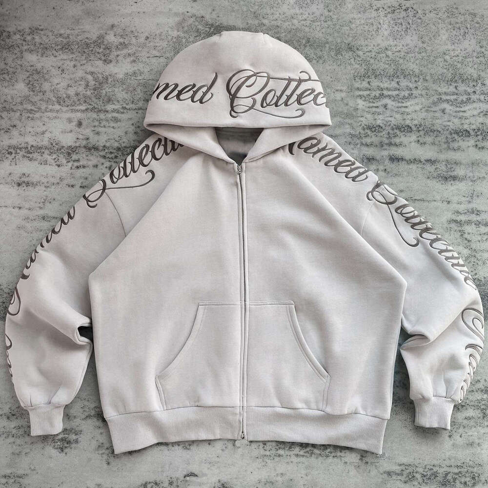 Letter embroidery, printed trendy brand, same style cardigan jacket, loose zippered hoodie, men's and women's hoodie