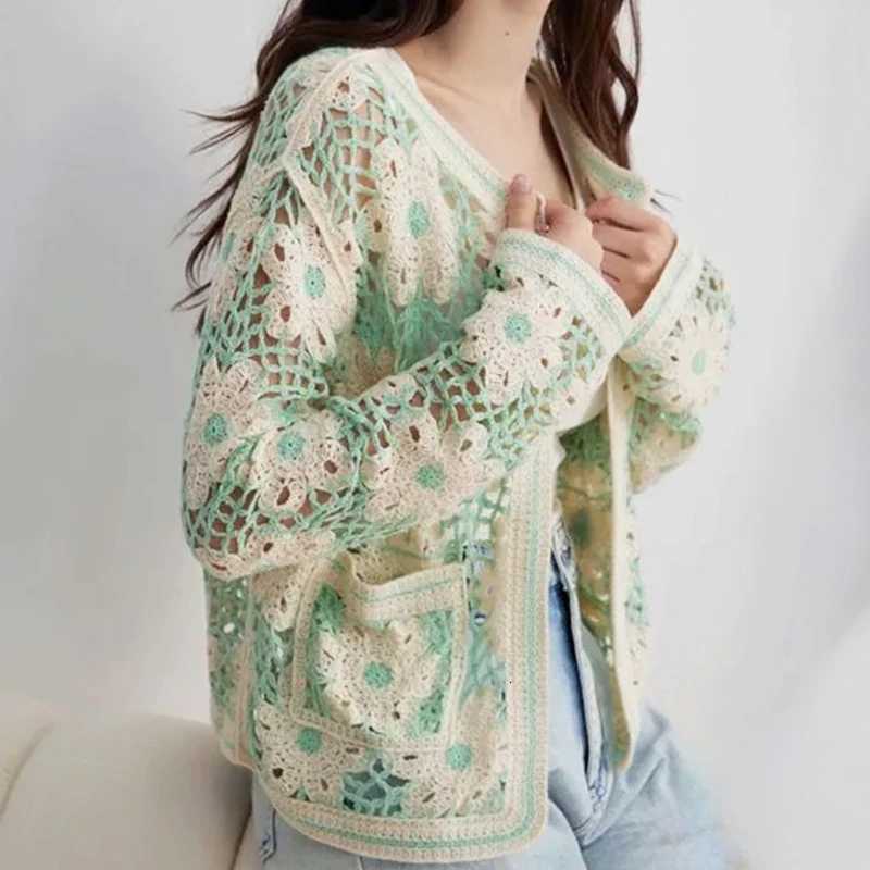 Daisy Crochet Cardigan for Women Openwork Long Sleeve Open Front Knitted Jacket Vintage Festival OutfitT251125