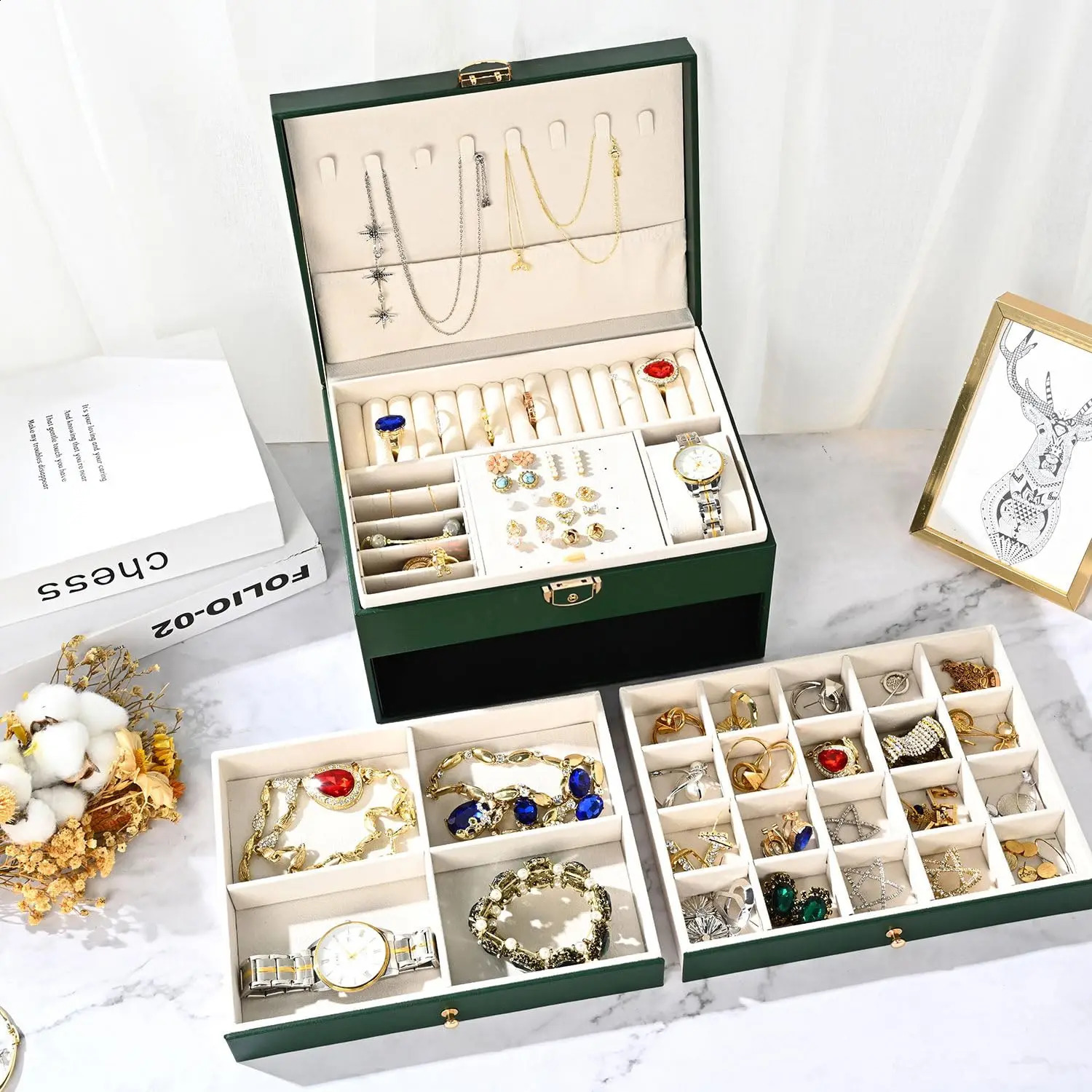 Large Jewelry Storage Box Multi-Layer Organizer For Jewelry Necklace Earring Leather Jewellery Storage Packaging Display Boxes 250424
