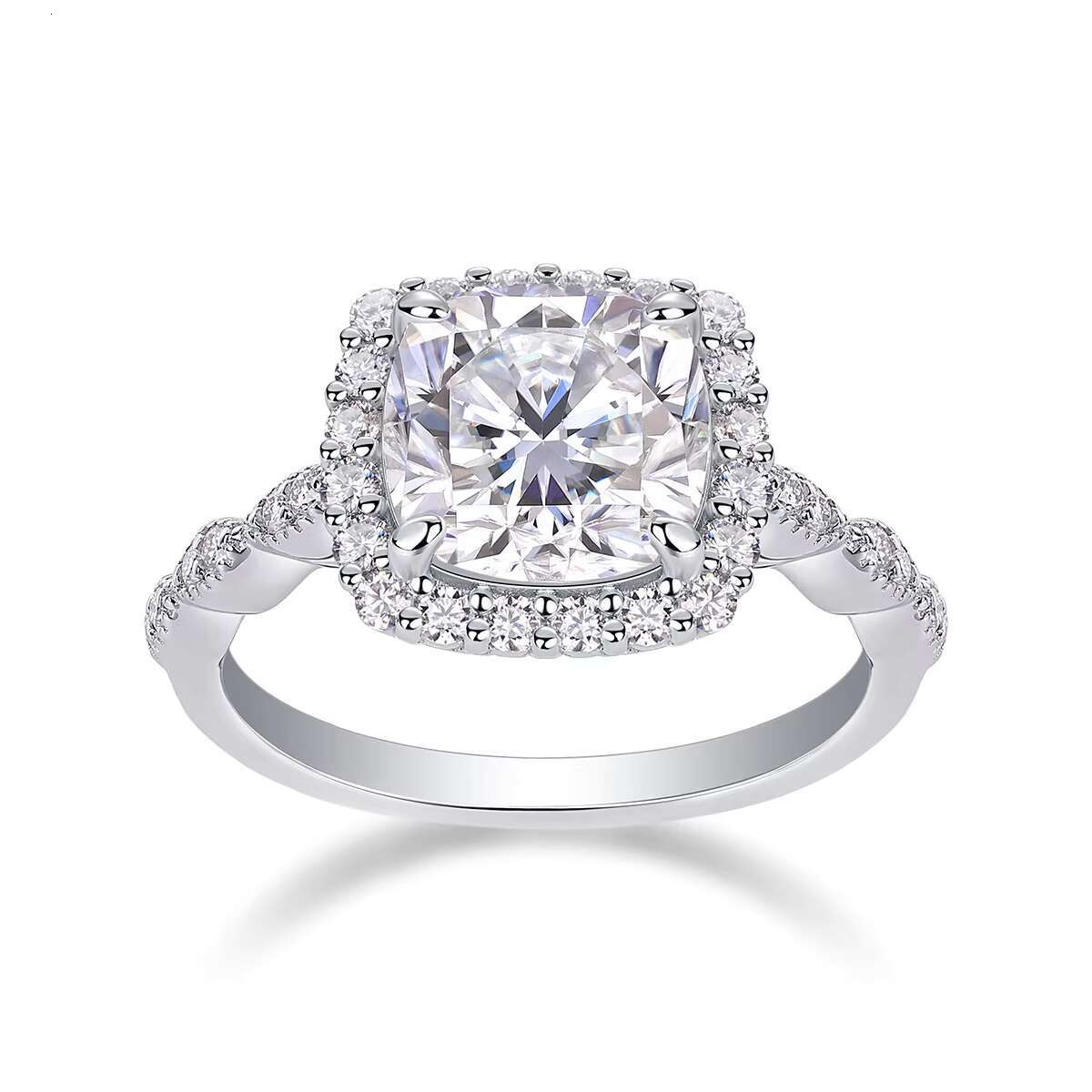 DE Cushion Cut Moissanite Women Ring Square Design 3ct Moissanite Women Ring D Color VVS1 Full Moissanite Silver Ring for Women