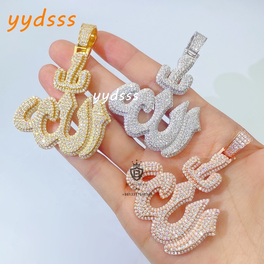 Luxury Jewelry Iced Out Hip Hop Rapper Fire Custom Silver Pendant Necklace Moissanite Stone Big Pendants
