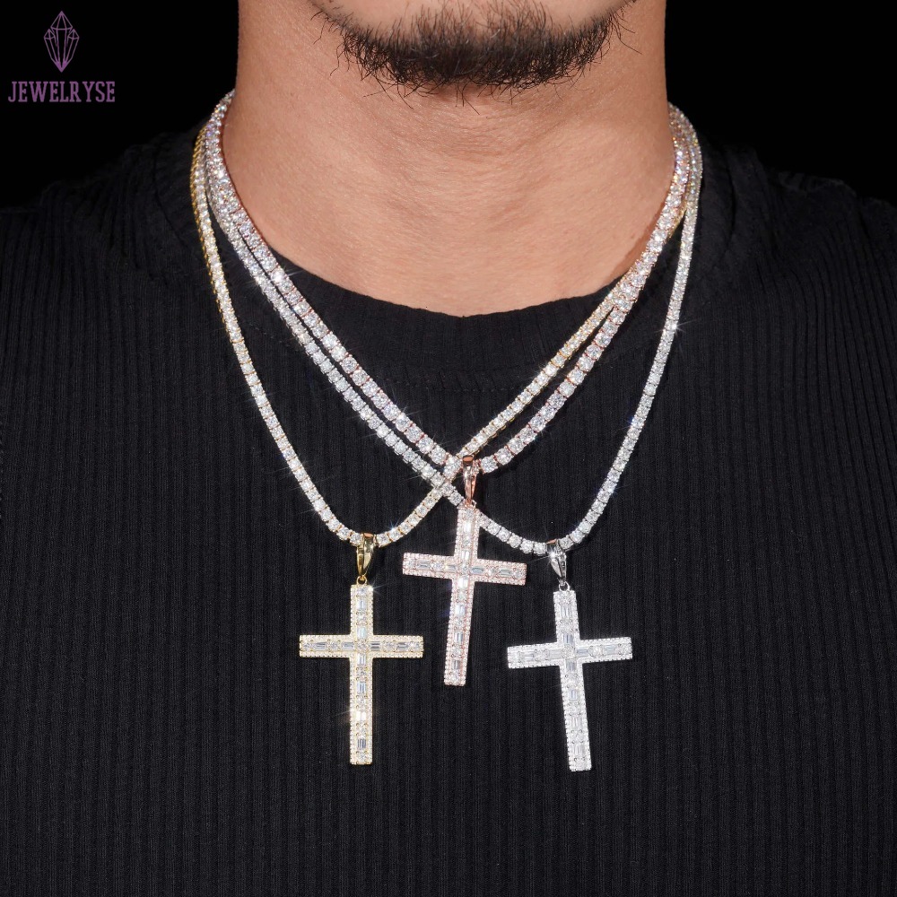 New VVS Morganite PendantS sier moissanite cross male necklace hip-hop trend personality pendant GRAThe necklace that passed the test