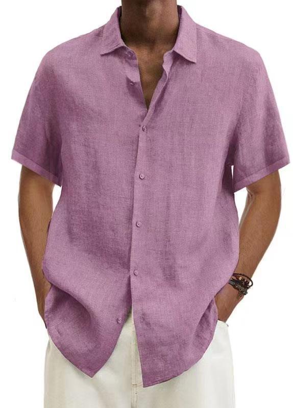 2022 summer V-neck button cotton hemp solid mens fashion shirt men