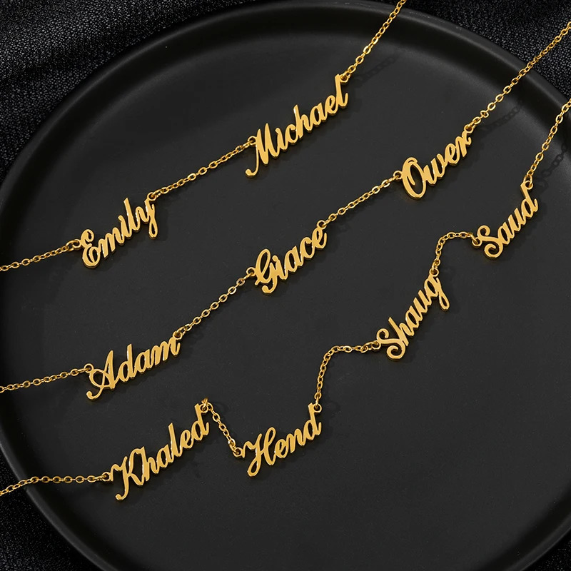 Custom Multiple Name Necklaces For Women Gold Plated Stainless Steel 2 3 4 5 Names Necklace Family Christmas Jewelry Gift 250425