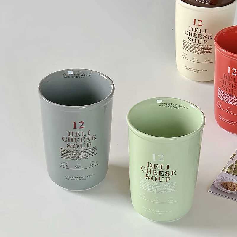 400ml Korean Style Ceramic Water Cup Ins Style Letter Juice Drinkware Exquisite Round Hand-held Mug Household Casual Coffee Cups Y251125