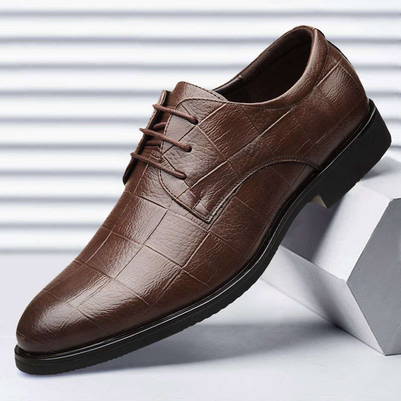 New Suit Business Leather Formal Large Men's Versatile Checkered Casual Wedding Shoes