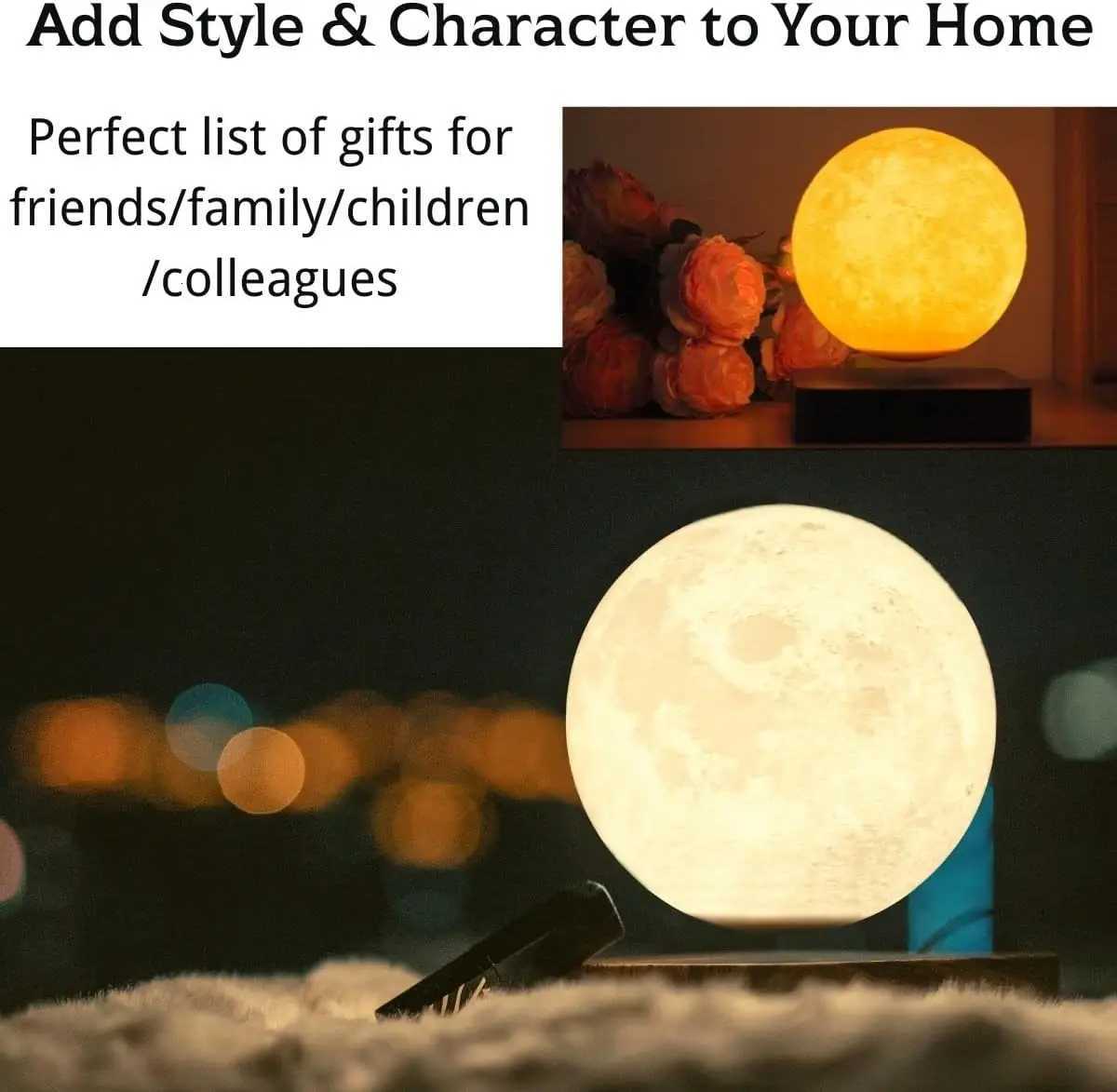 Levitating Moon Lamp Magnetic Floating Moon Lamp Spinning Luna Night Light with 3 Color Modes for Home Office Desk DecorM251125