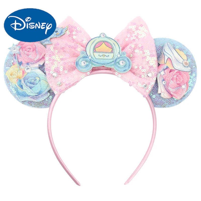 Disney New Cute Disney Mouse Ear Headband Womens Glitter 5 Bow Hair Childrens Day Boys and Girls Party DIY Role Playing Hair Accessories X250425