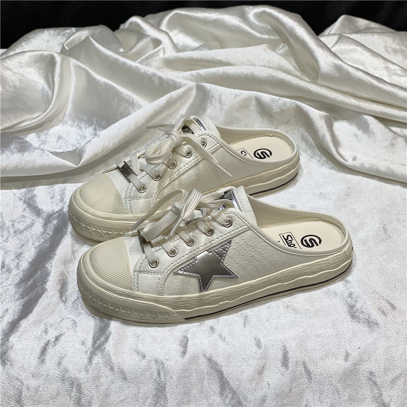 2025 New Retro leisure Women's Board Shoes Star Pattern Wearing Flat Half Slippers Size 35-40