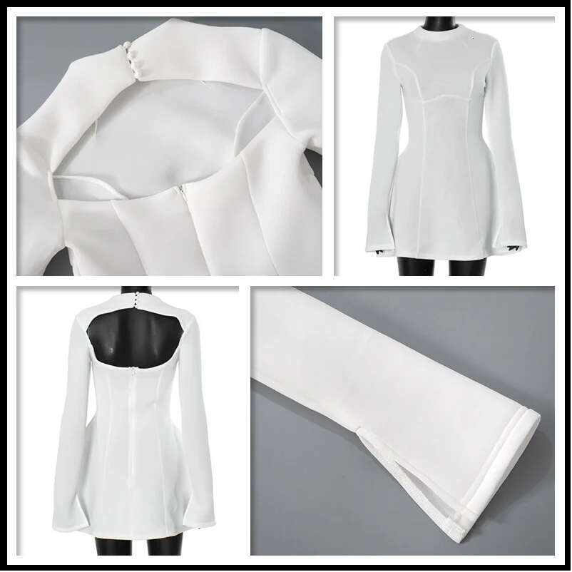 Dongdumaoyi Townlike Waist Wrap A Line Dress Women Turtleneck Mini Autumn Winter Flare Sleeve Backless Sexy Party Dresses