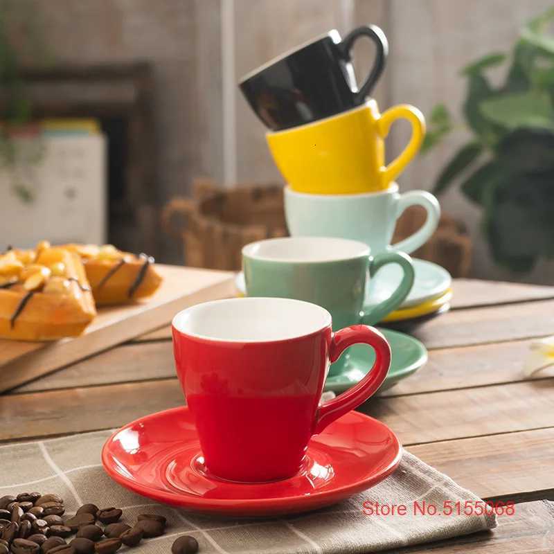 Nordic Style Tulip Shape Multicolour Macaron Espresso Cup And Saucer Set Black Itan Coffee Mug Cafe Tea ESPRESSO SHOT Glass Y251125