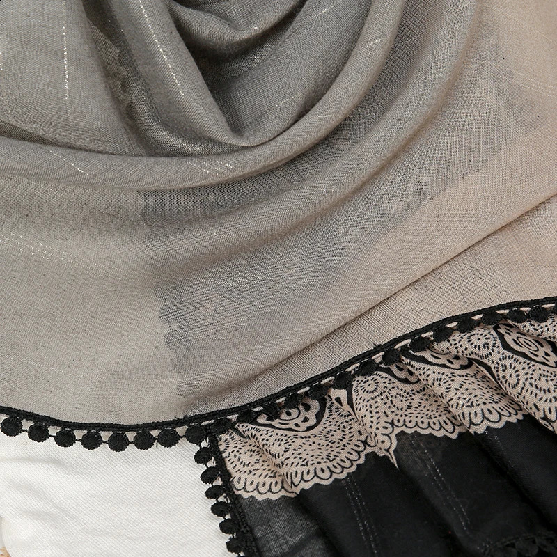 Bright Silk Lace Scarf Gradient Print Viscose Hijab Woman Muslim Hijabs Lady Elegant Long Scarf Femme Headband Shawls 180*90cm 250424