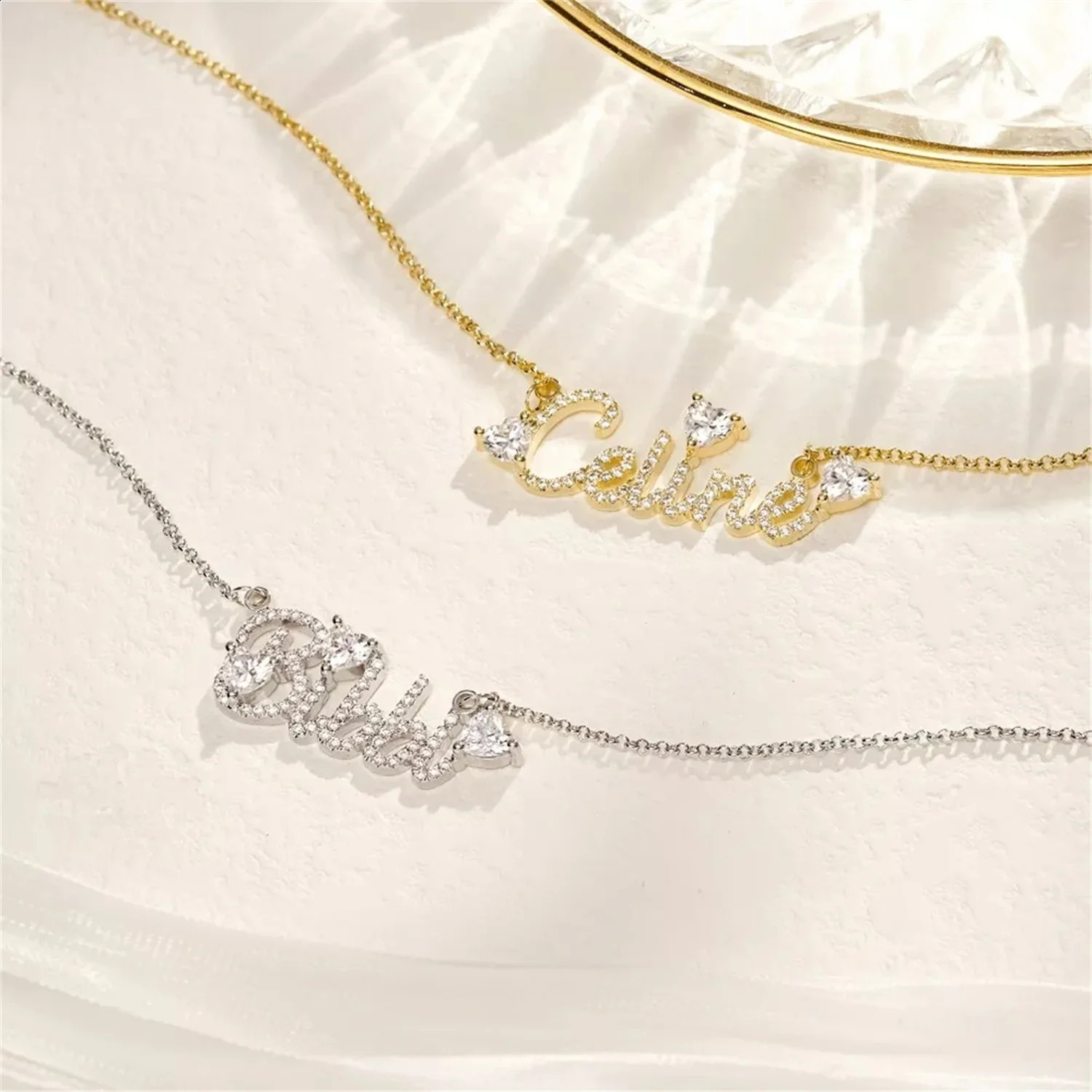 Heart Zircon Custom Name Necklace Personalized Shiny Diamond Nameplate Necklace Christmas Gift for Girlfriend Womens Jewelry 250425