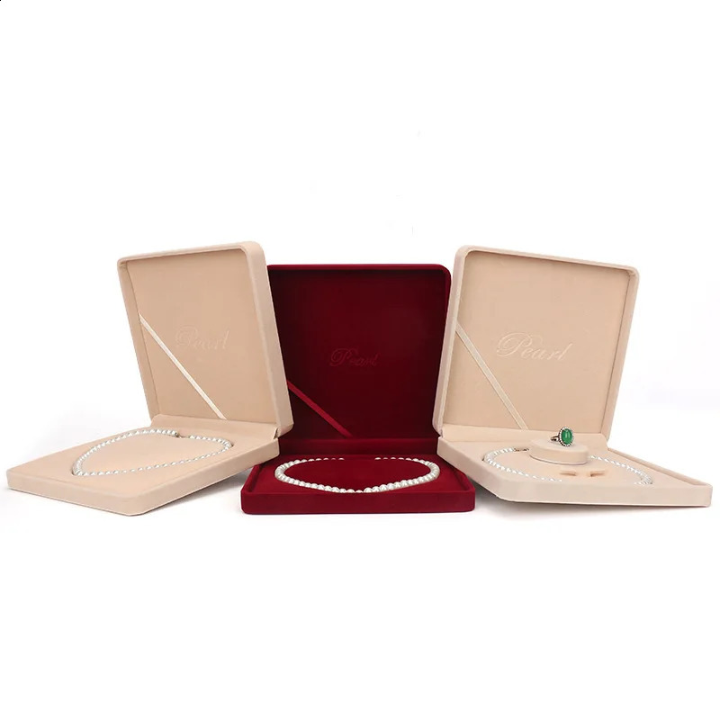 Velvet Pearl Necklace Jewelry Box Flocked Pendant Packaging Box High-End Square Storage Case Wedding Gift Jewelry Storage 250424