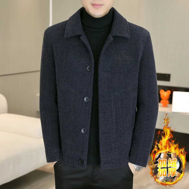 Autumn Winter Plus Velvet Thick Woolen Jacket Mens Fashion Warm Casual Woolen Blended Jacket Streetwear Overcoat Men ClothingT251125