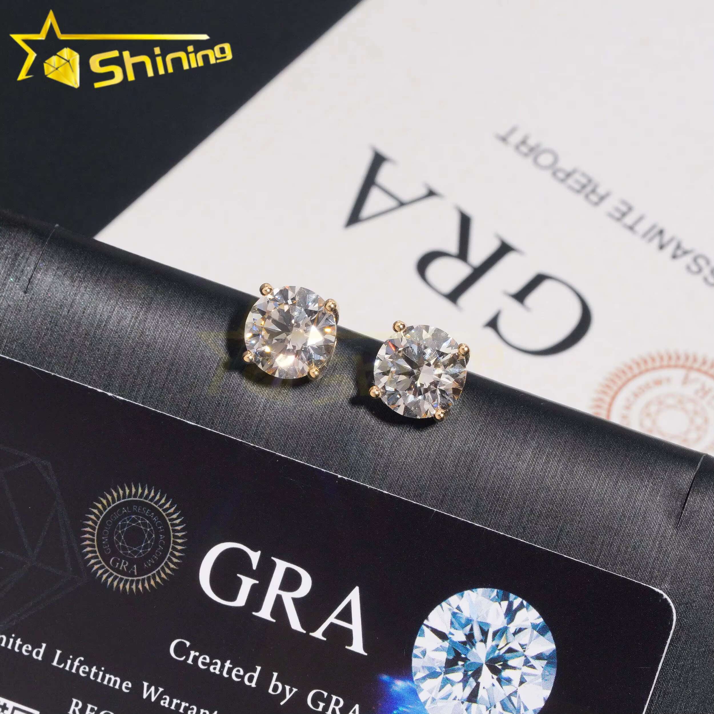 Gold Moissanite Earrings Fine Jewelry 10K 14K Real Gold D Color Moissanite Solitaire Lab Diamond Stud Earrings Screw Back