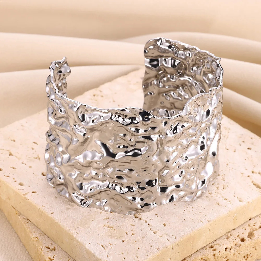 Vintage Irregular Bracelet Womens Stainless Steel Gold Open Cuff Jewelry Gift Pulseras Bijoux 250415