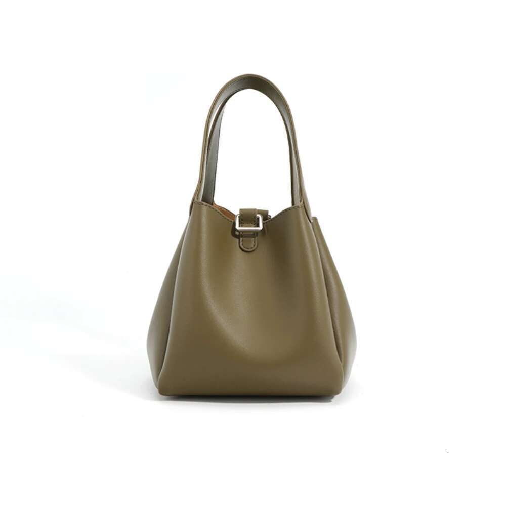 Just One Simple Basket Tote Niche Lazy Style Color Cowhide Leather Women Handbag Shoulder Bag Green