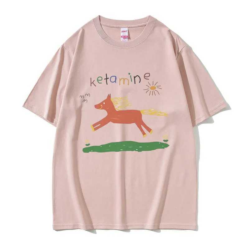 Interesting ketamine horse graphic printed T-shirt for mens casual jokes humorous meme T-shirt for mens pure cotton T-shirt for mens oversized T-shirt