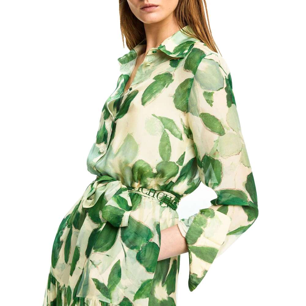 CHCH 2025 Dresses New Belted Chiffon Print V-Neck Chic Slim Long Fashion Elegant Holiday Street Women's Dress