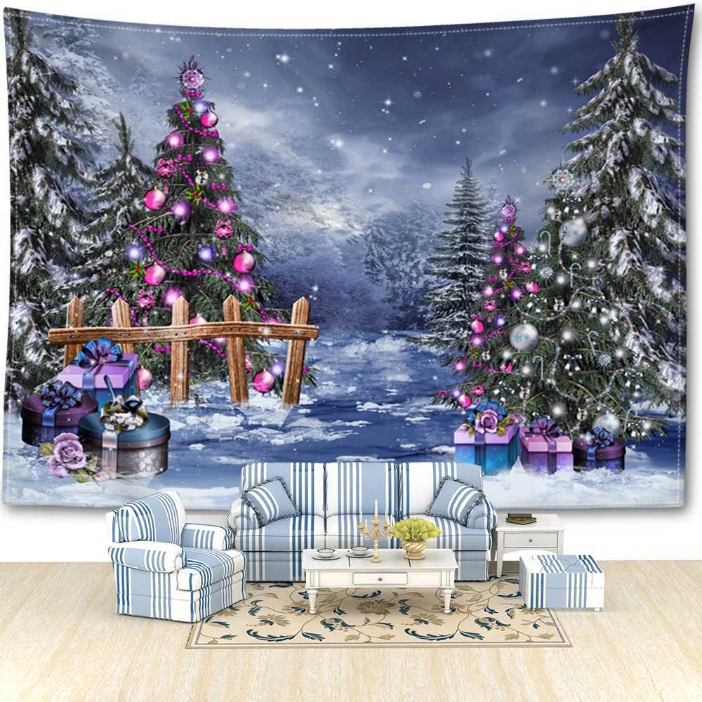 Christmas Snow View Carriage Tapestry Wall Hanging Bohemian Festival Gifts Art Landscape Bedroom Living Room Home DecorM251125
