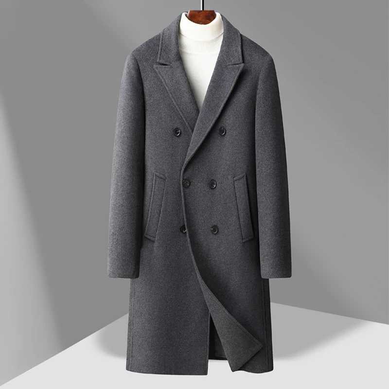 Winter Mens Woolen Coat Thicken Warm Trench Coat Men Wool Casual Double Fashion Breasted Long Overcoat MenT251125