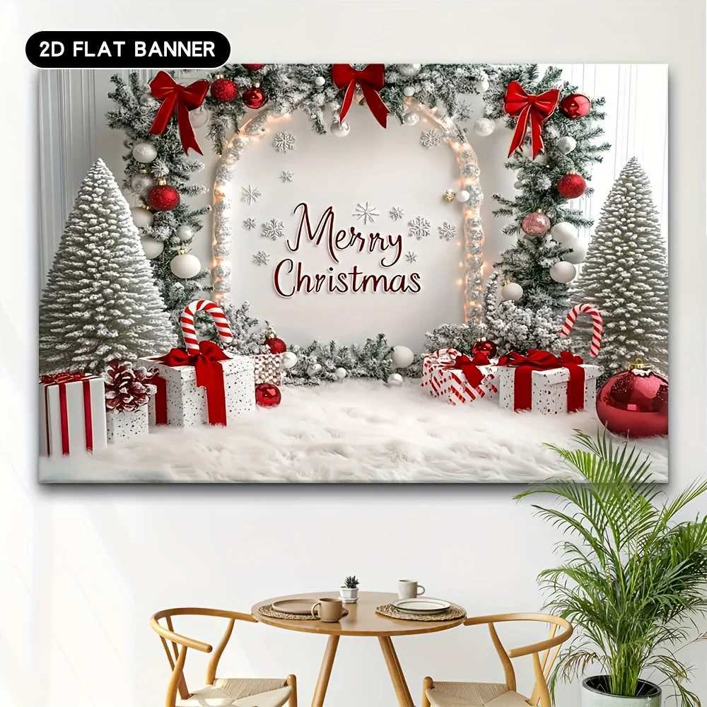 VIKAMA Christmas Tapestry Machine Washable Pine Branch Snowflake Print Wall Tapestry Living Room Bedroom Background Wall DecorM251125